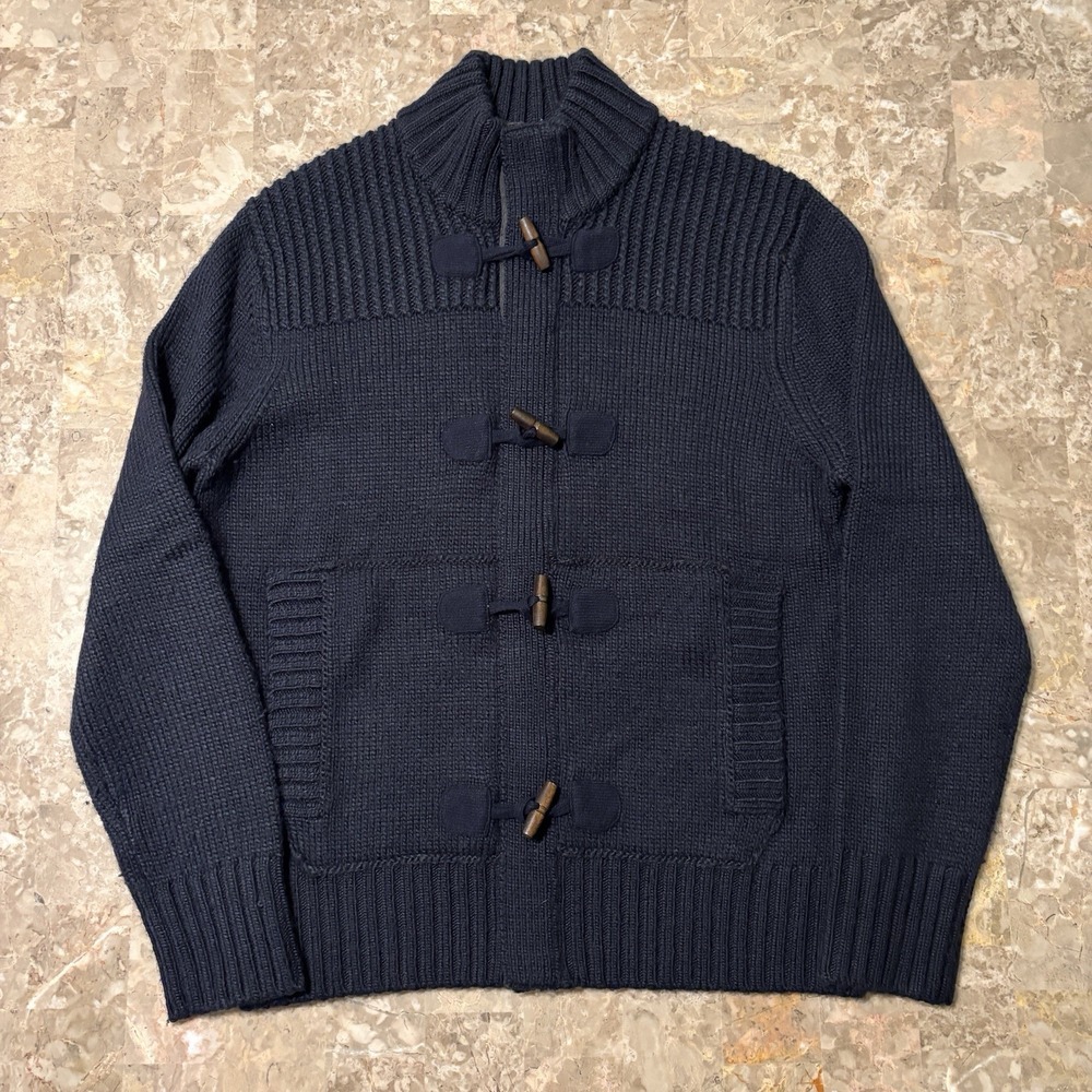 Banana Republic Sweater Mens Large Blue Toggle Full Zip Wool Blend Snake